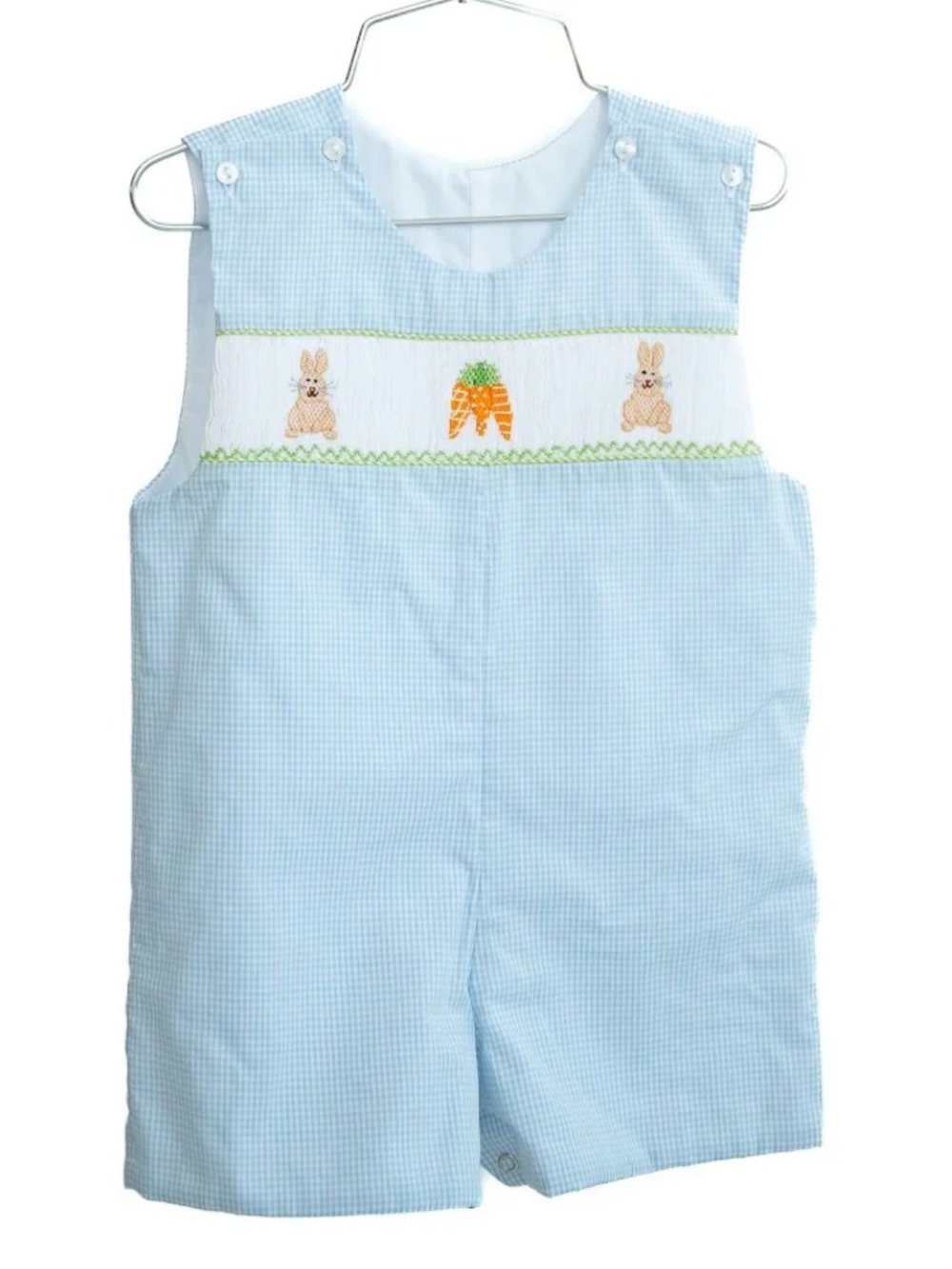 Ruth & Ralph Blue Gingham Smocked Bunny Jon Jon Easter Shortall, 12M, NWT